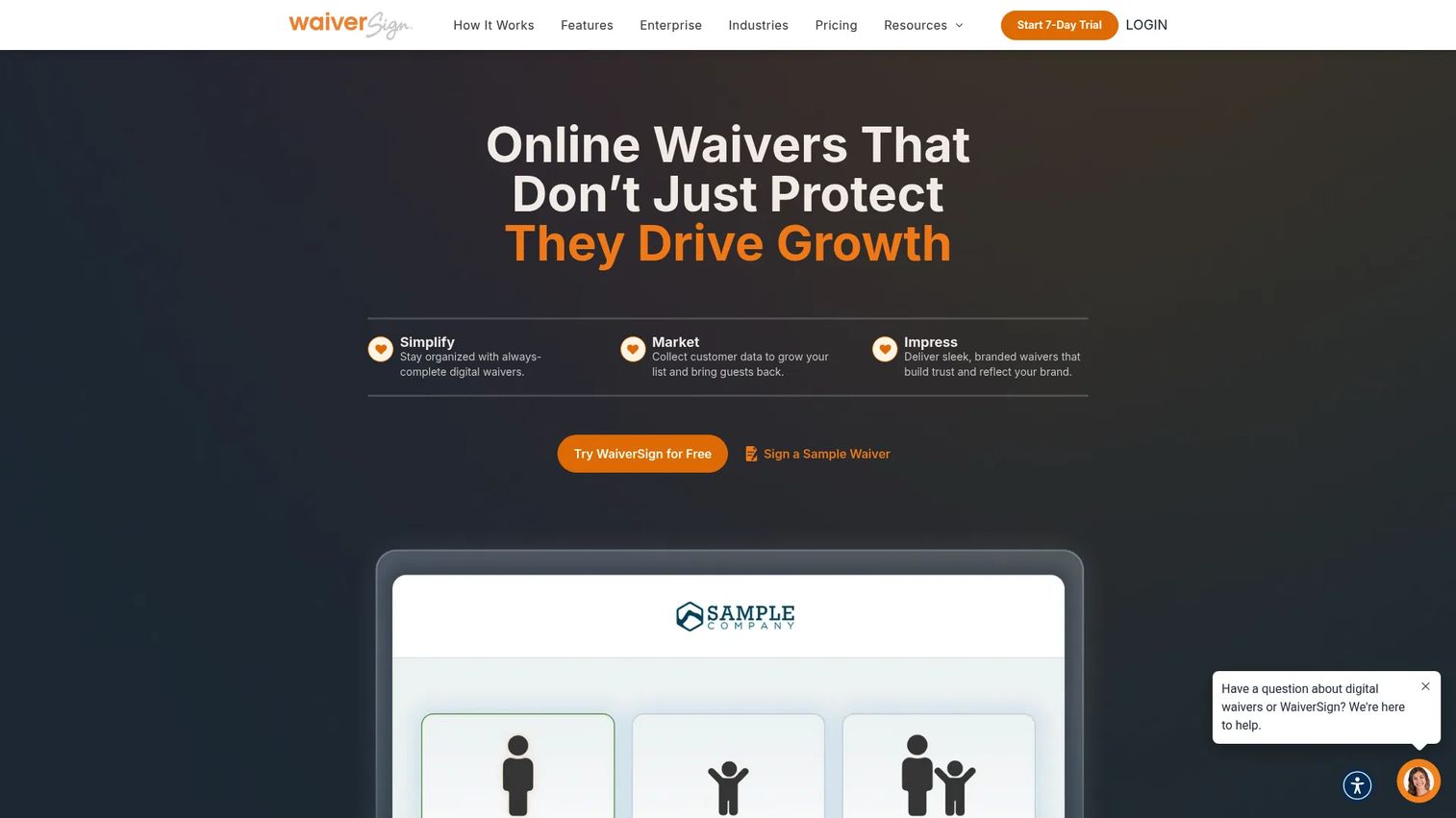 WaiverSign online waiver software homepage