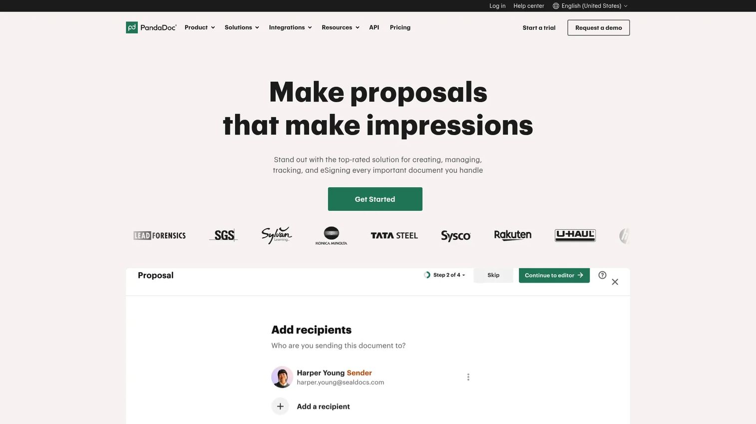 PandaDoc document automation software homepage