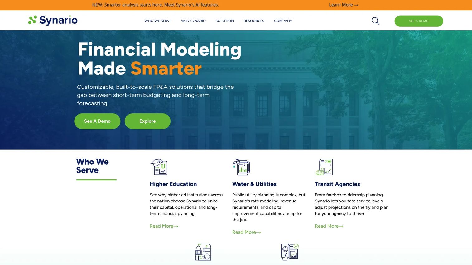 Synario financial modeling and scenario planning platform homepage
