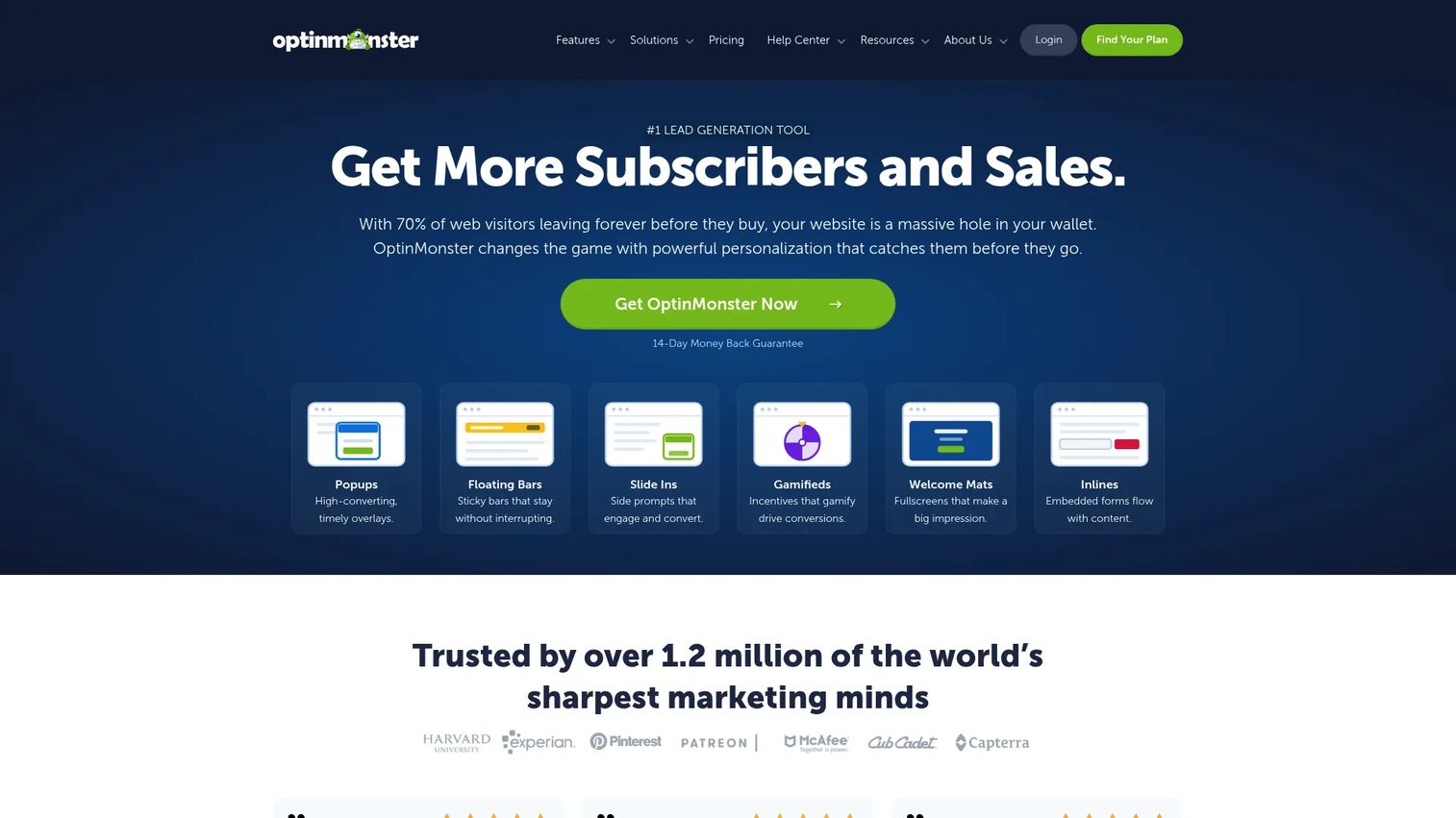 OptinMonster exit intent popup builder homepage