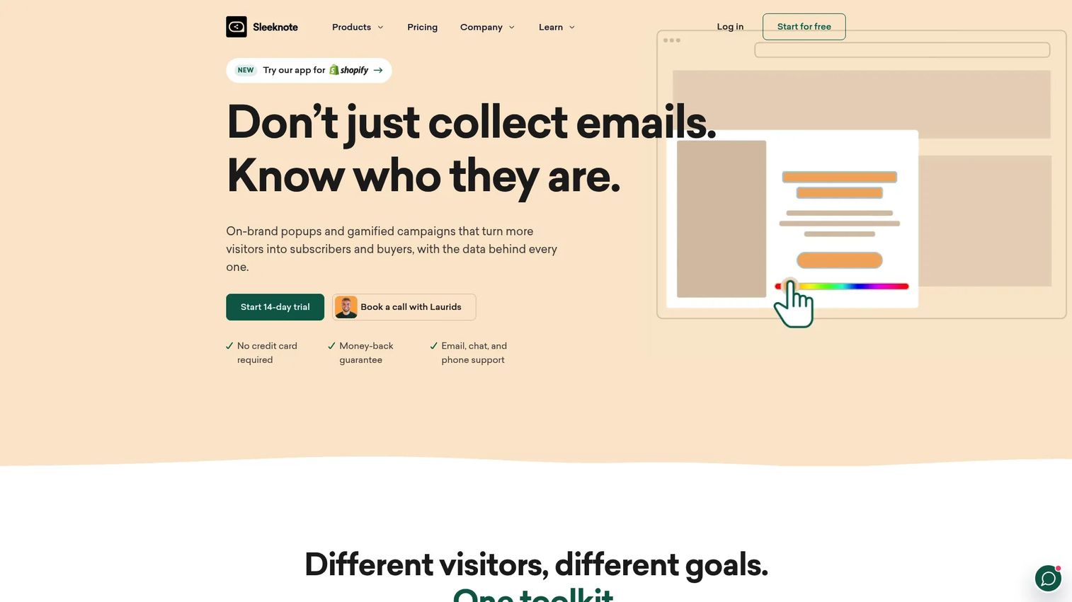 Sleeknote ecommerce popup software homepage