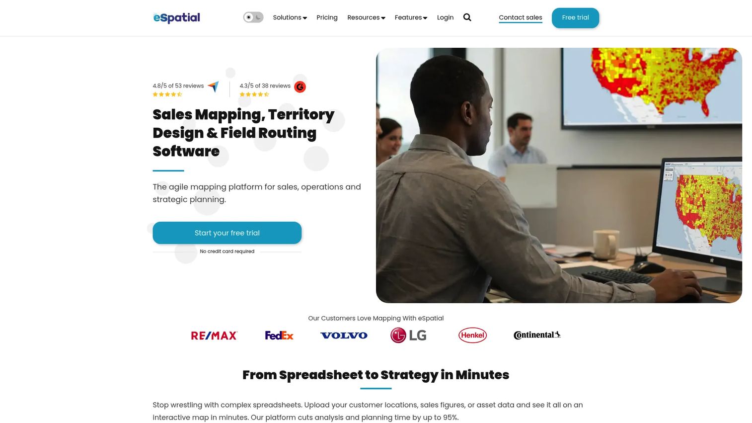 eSpatial business mapping and territory management interface
