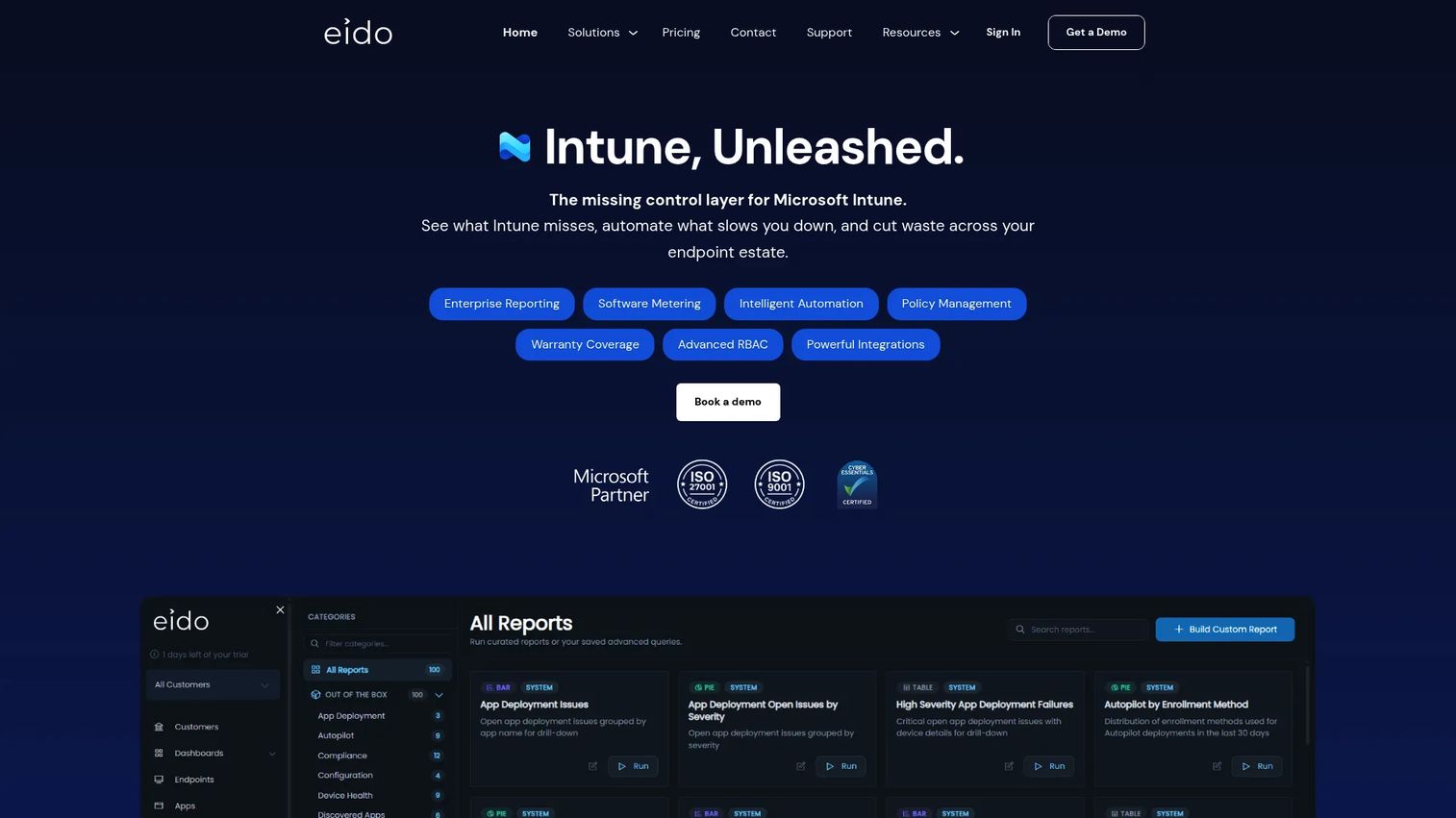 Eido Microsoft Intune reporting and software metering dashboard