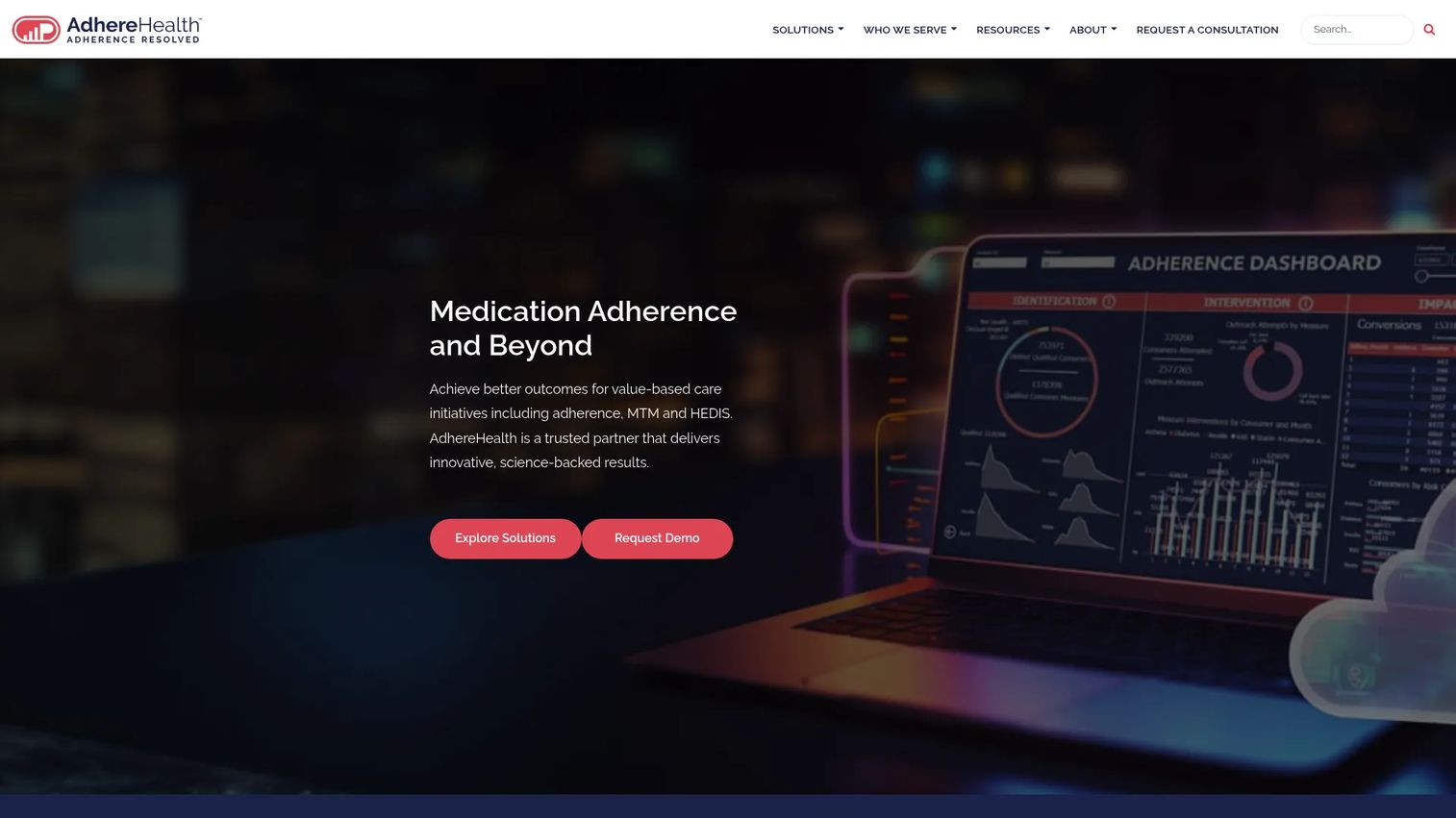 Adhera Health platform homepage