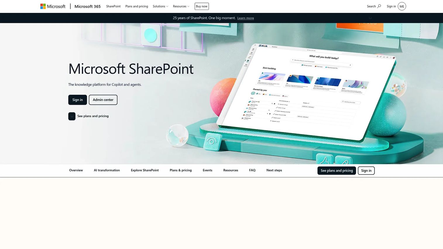 Microsoft SharePoint homepage screenshot