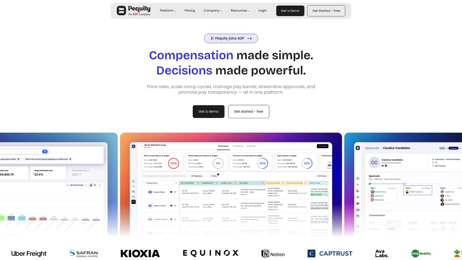 Pequity compensation management homepage