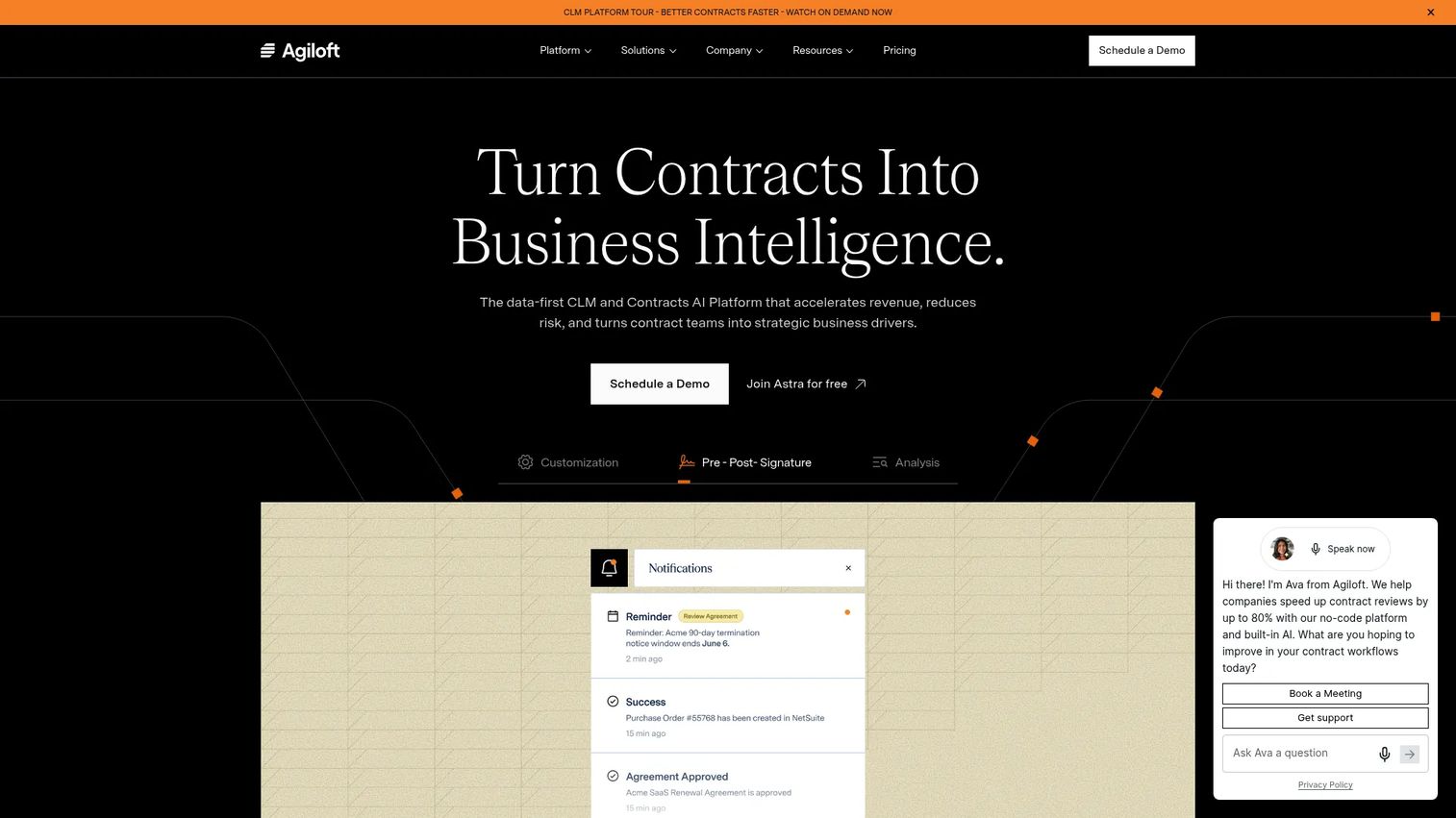 Agiloft contract lifecycle management platform interface