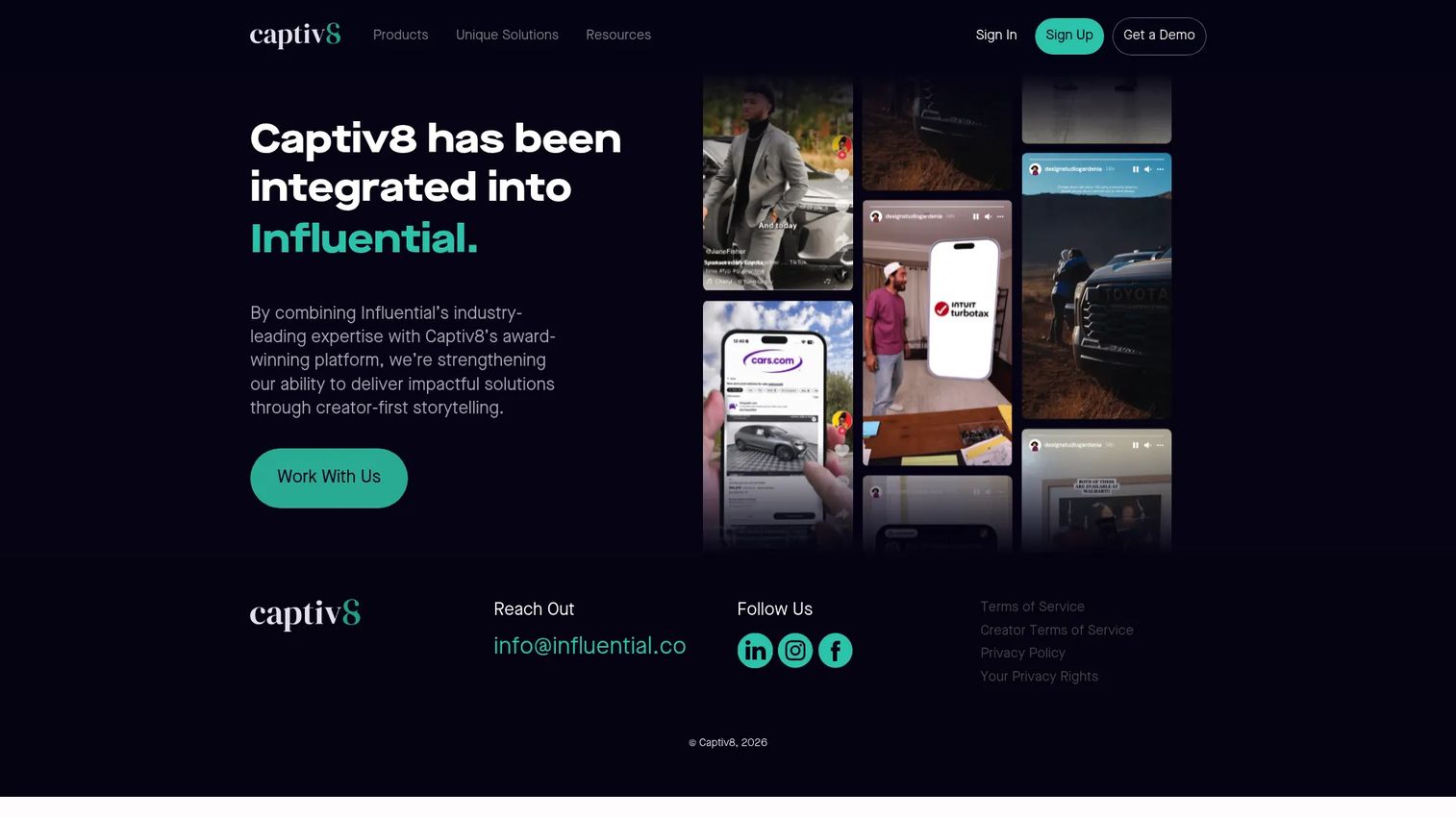 Captiv8 influencer marketing platform homepage
