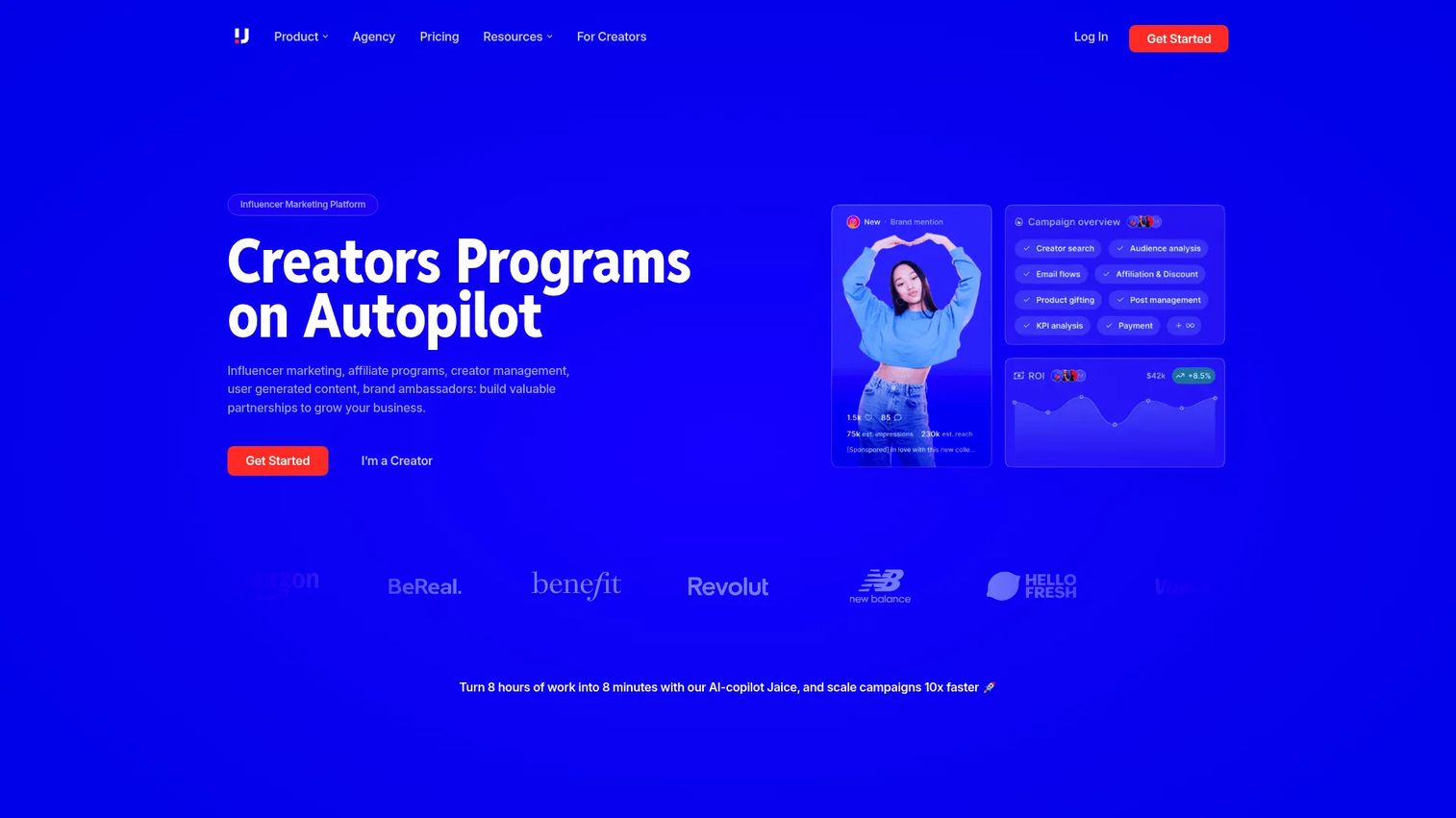 Upfluence influencer marketing platform homepage