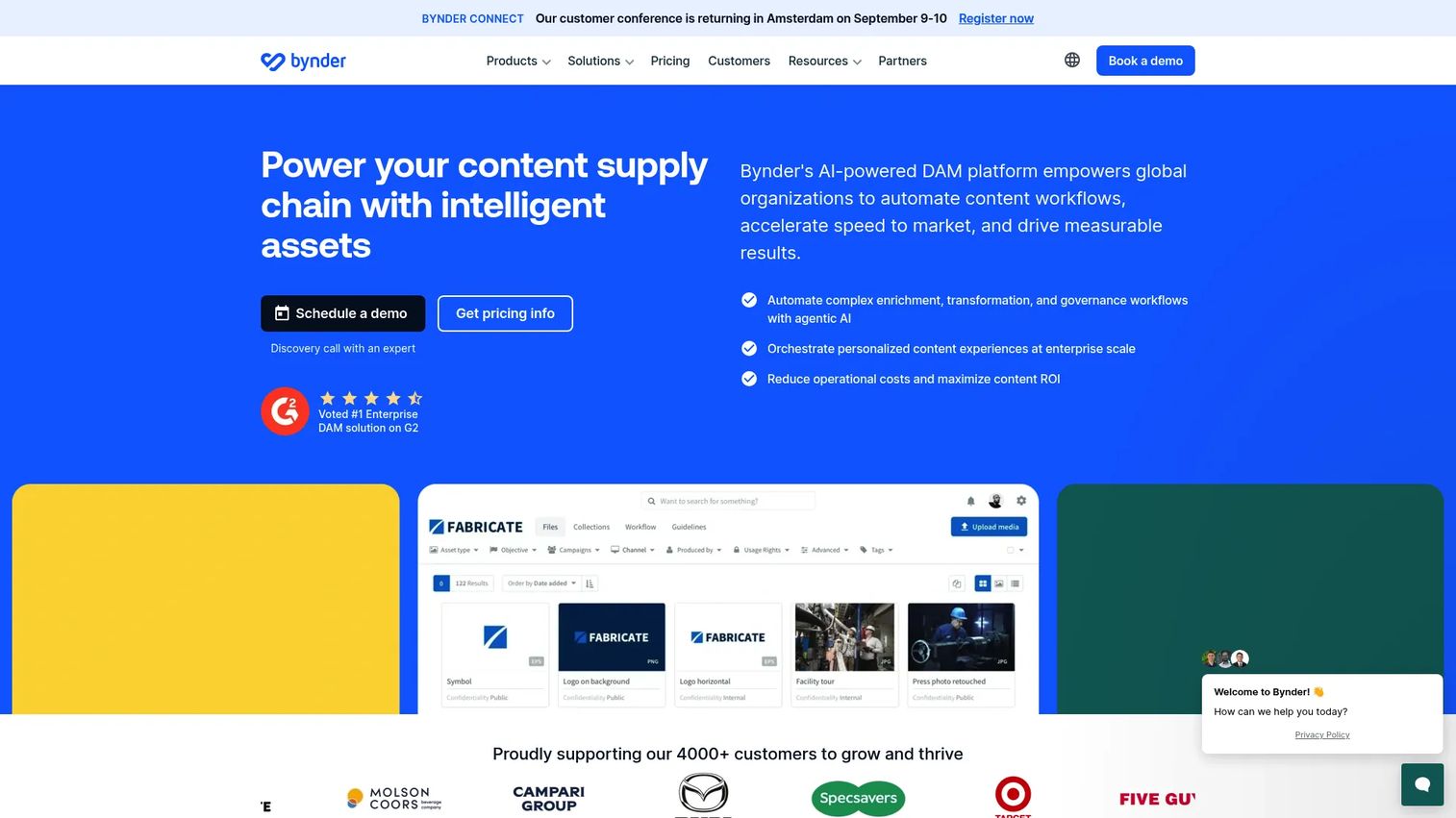 Bynder digital asset management platform homepage