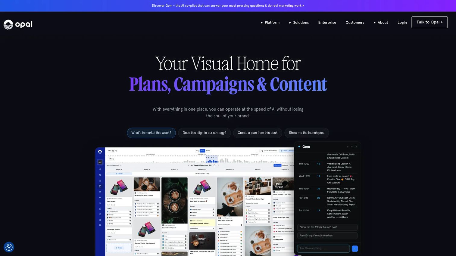 Opal marketing planning platform homepage