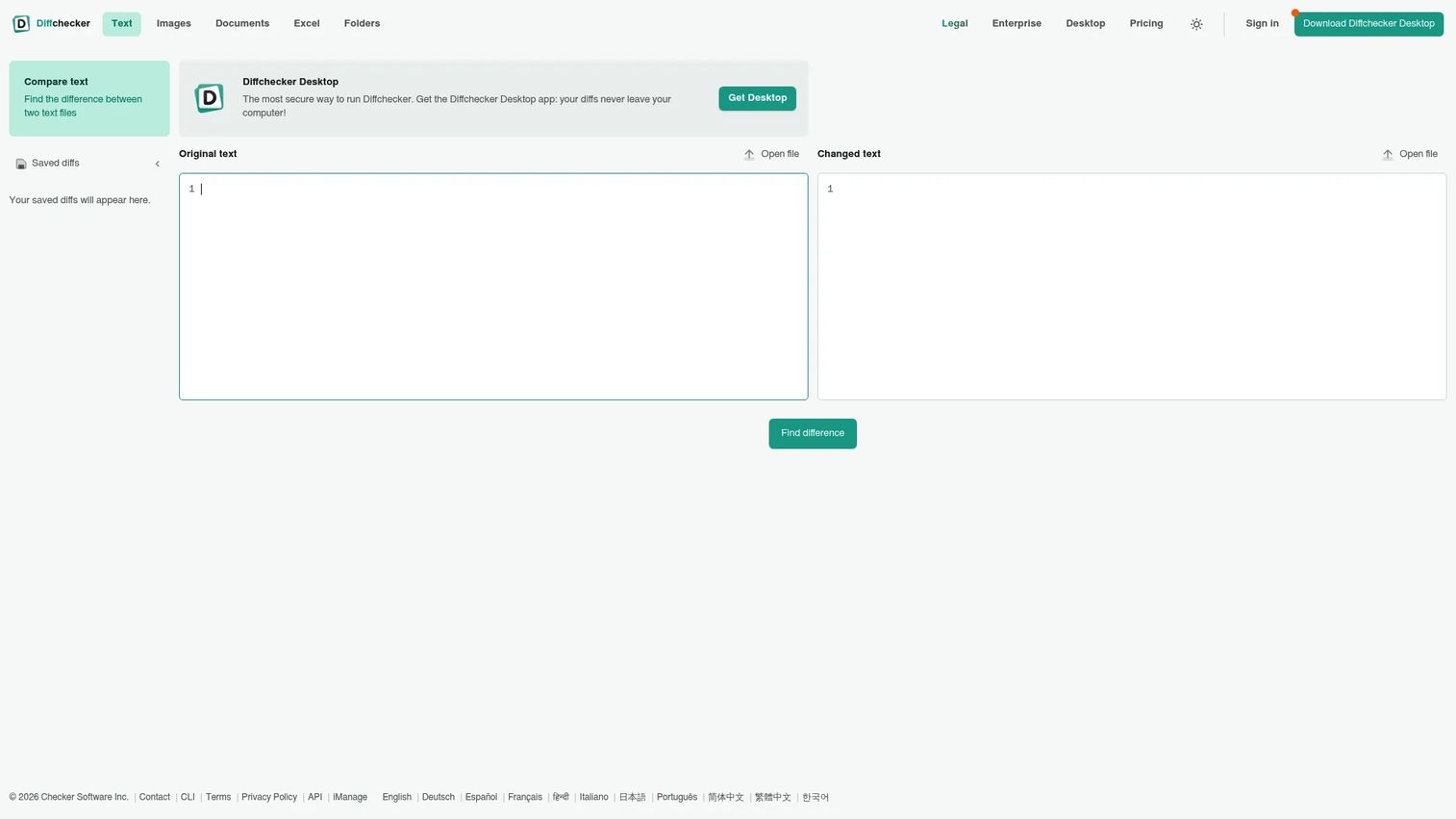 Diffchecker file comparison software interface