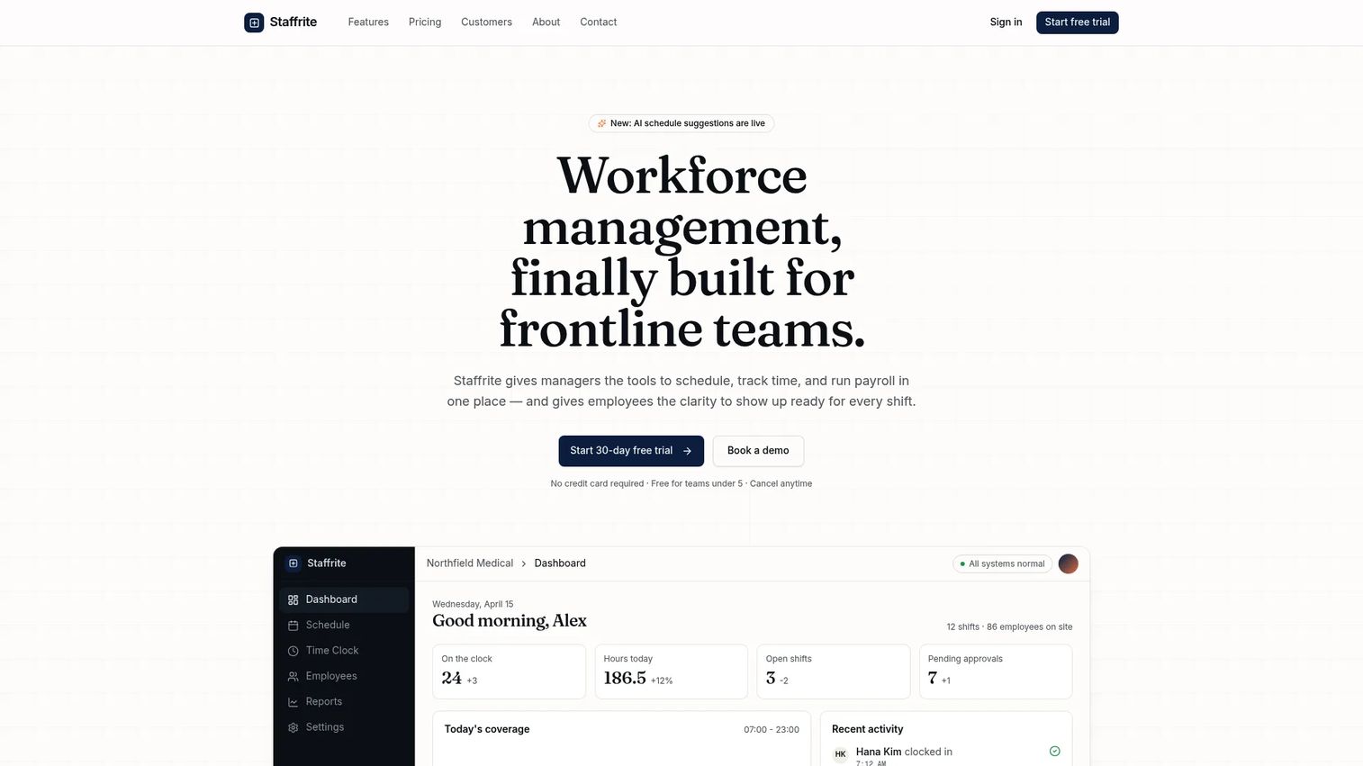 Staffrite workforce management scheduling and time clock software