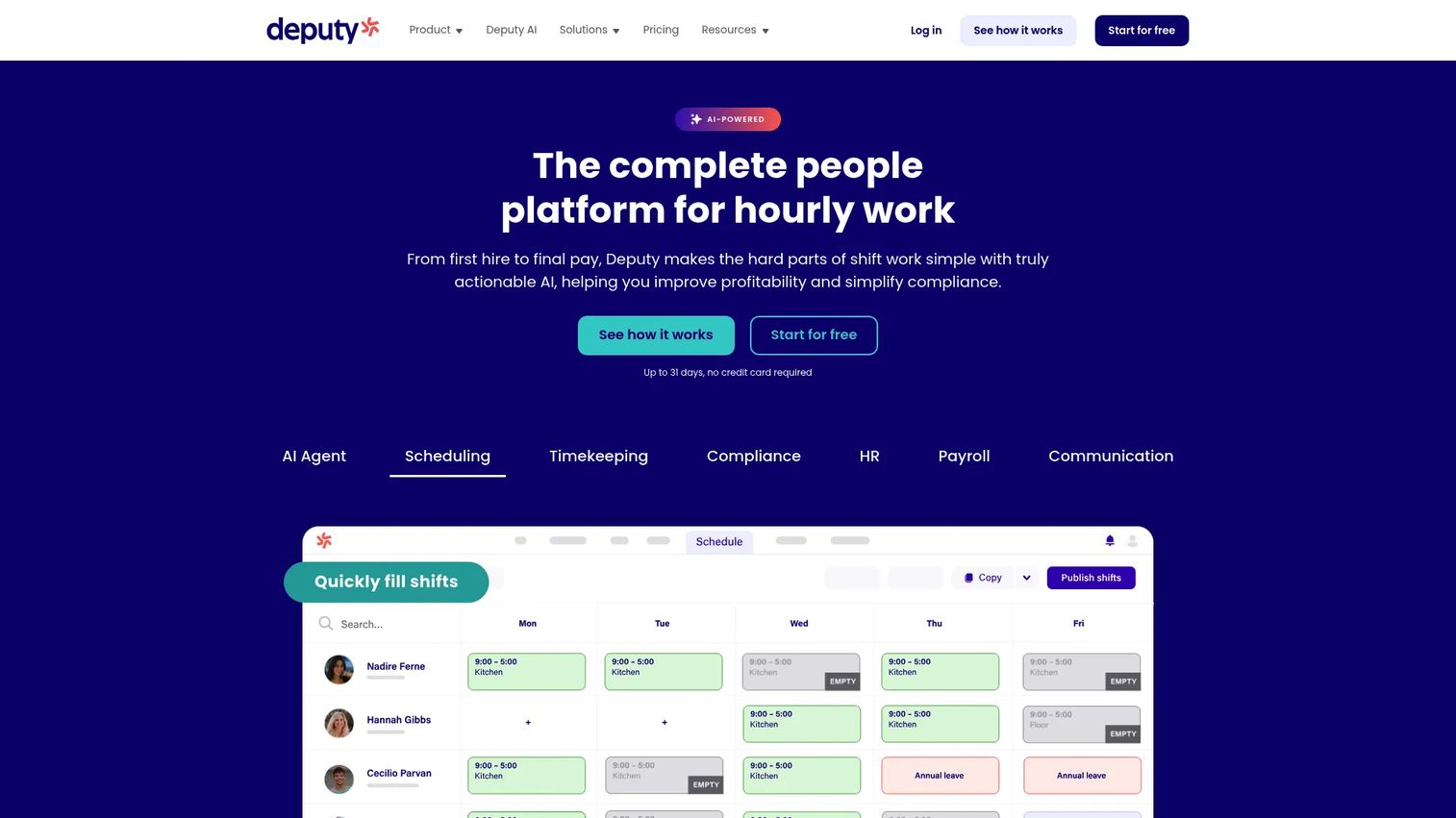 Deputy employee scheduling and time tracking software