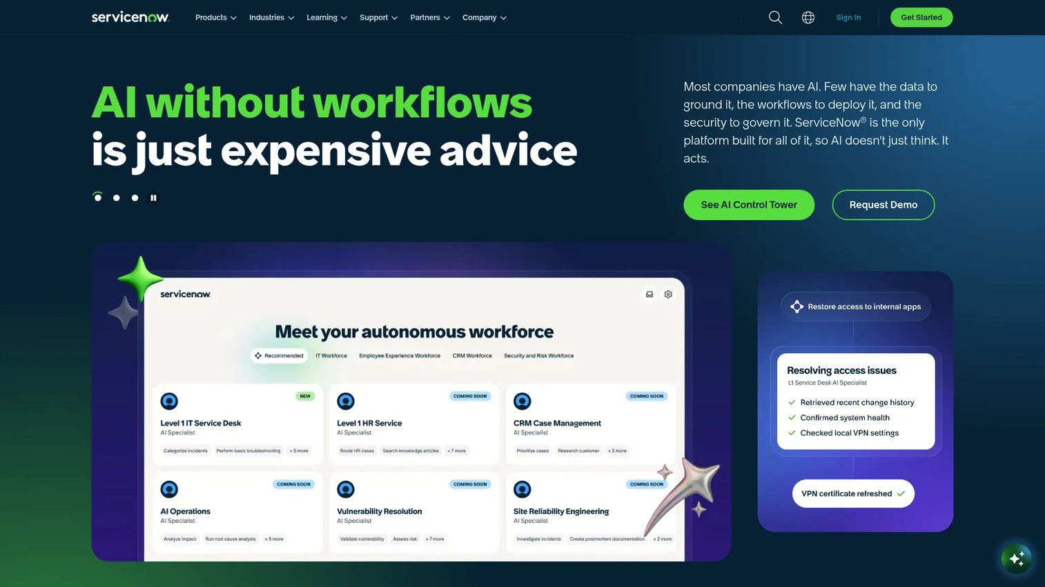 ServiceNow enterprise ITSM and workflow automation platform