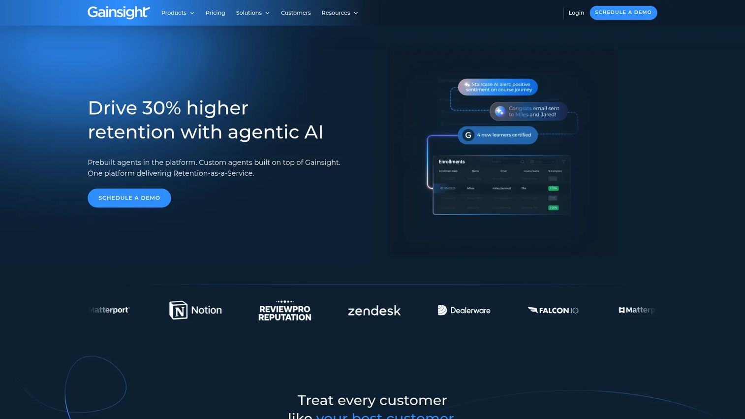 Gainsight customer success and feedback platform homepage