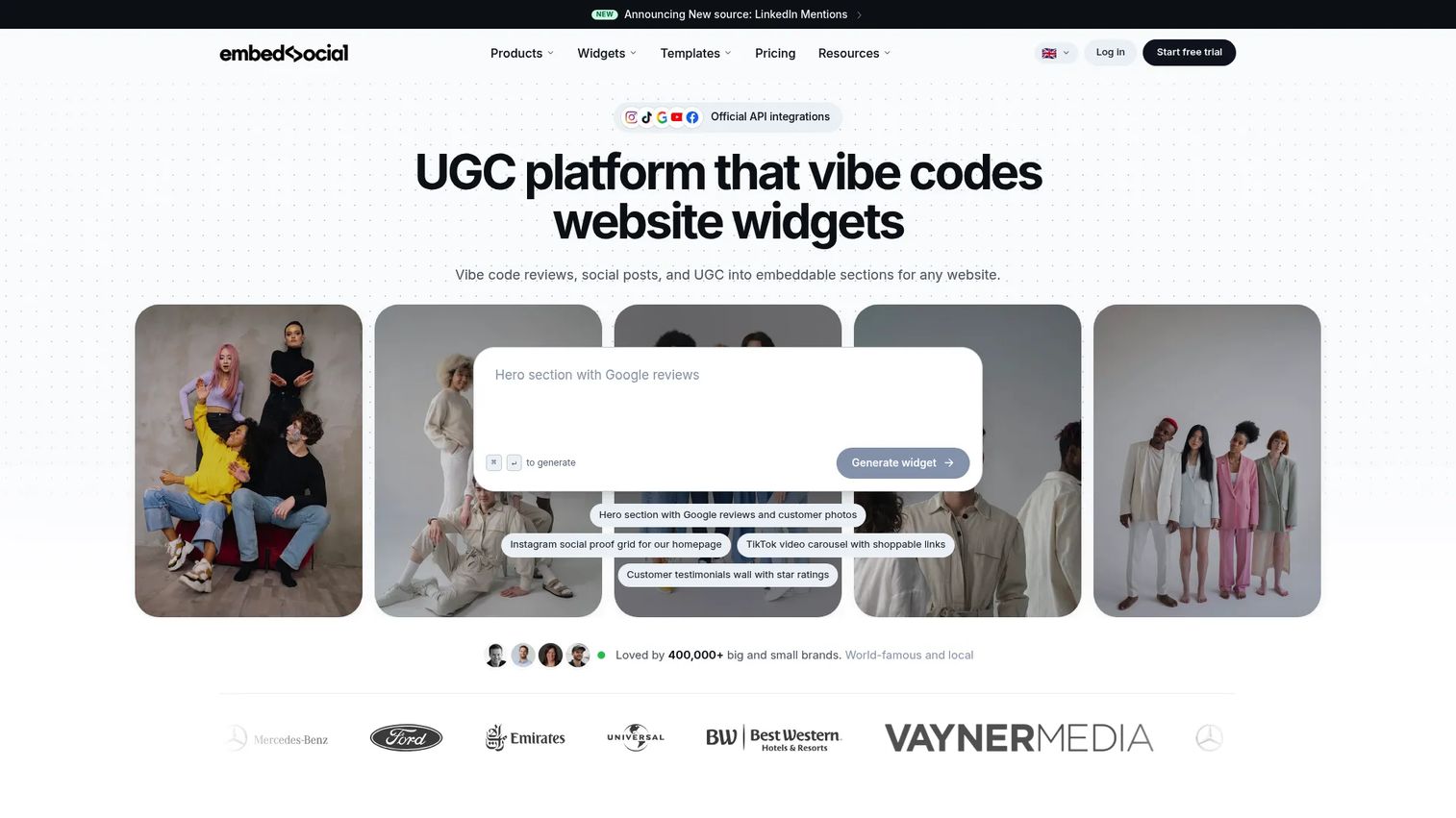 EmbedSocial social proof and reviews platform homepage