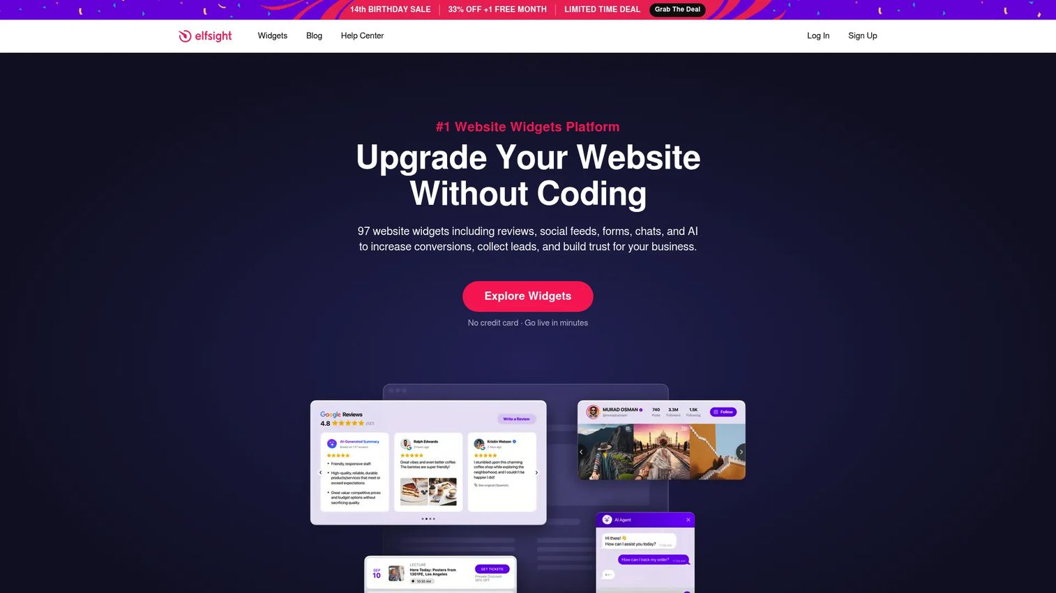 Elfsight widget platform homepage