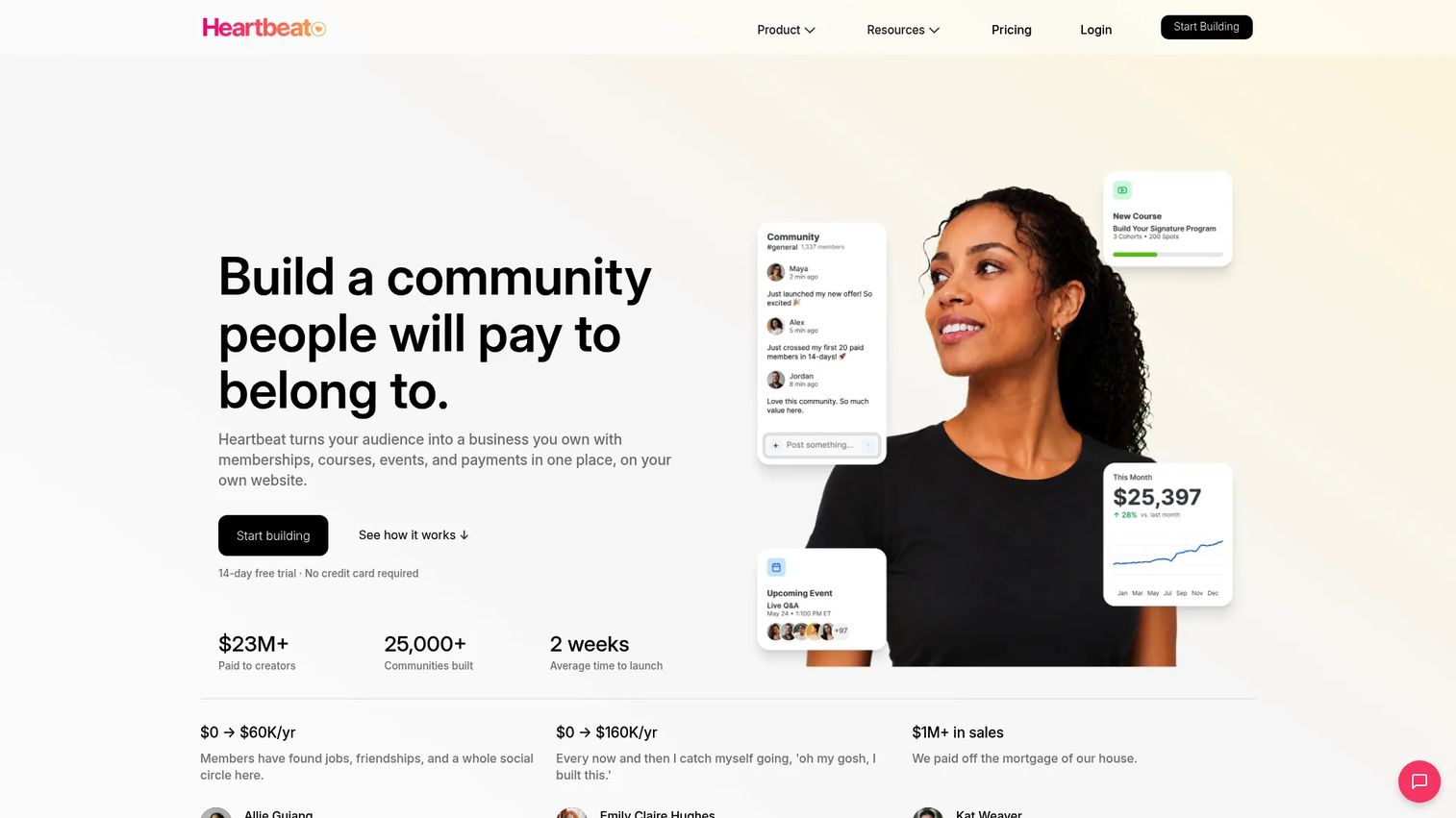 Heartbeat community platform homepage