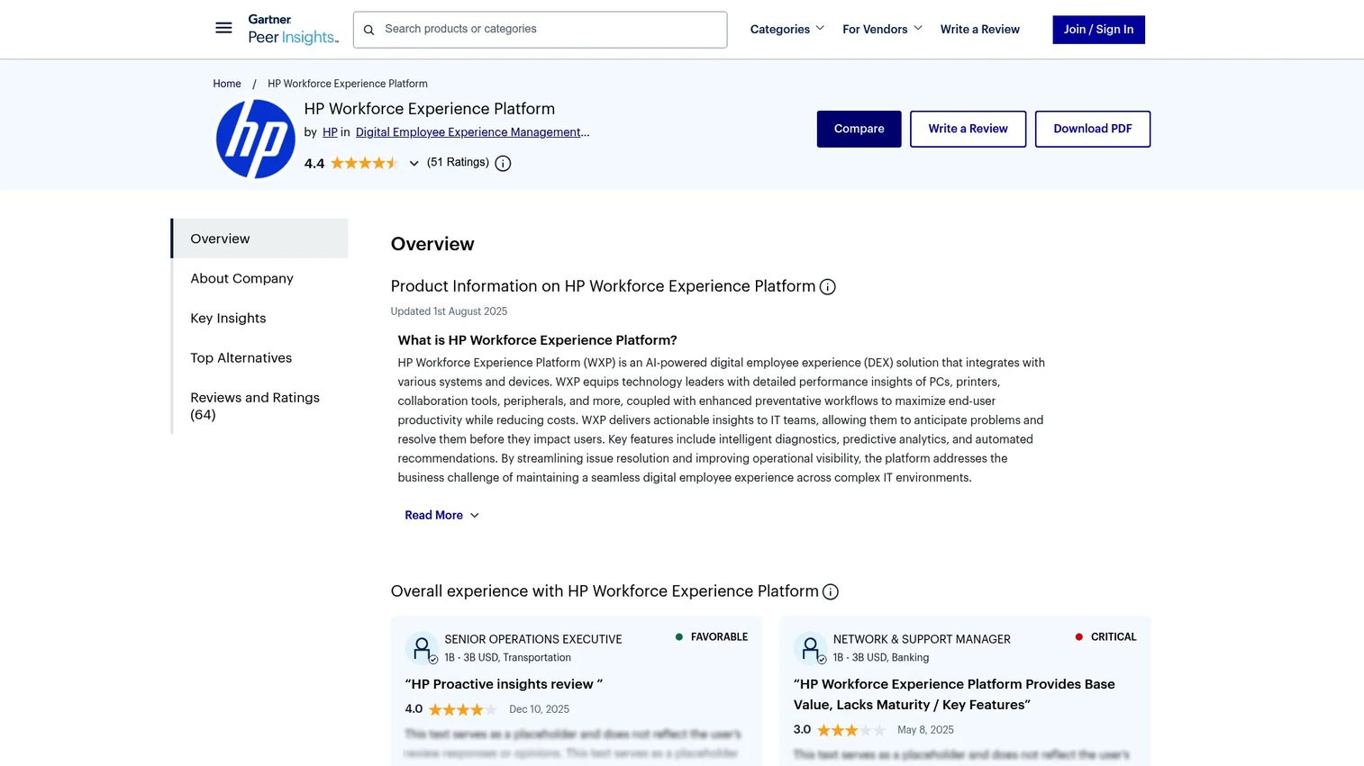 HP Workforce Experience Platform reviews on Gartner Peer Insights