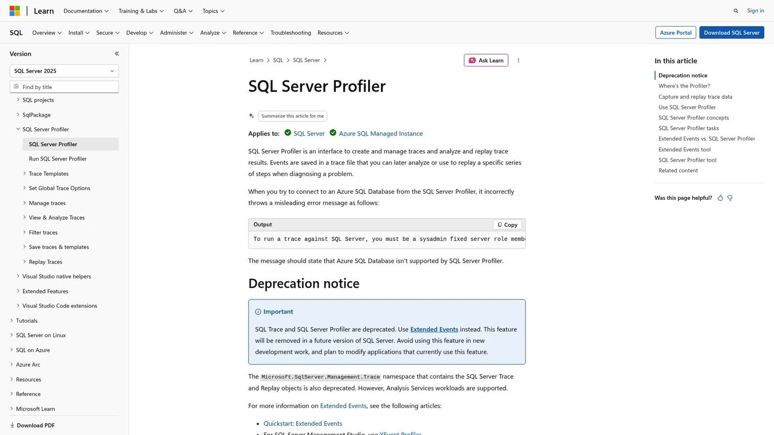 SQL Profiler documentation screenshot