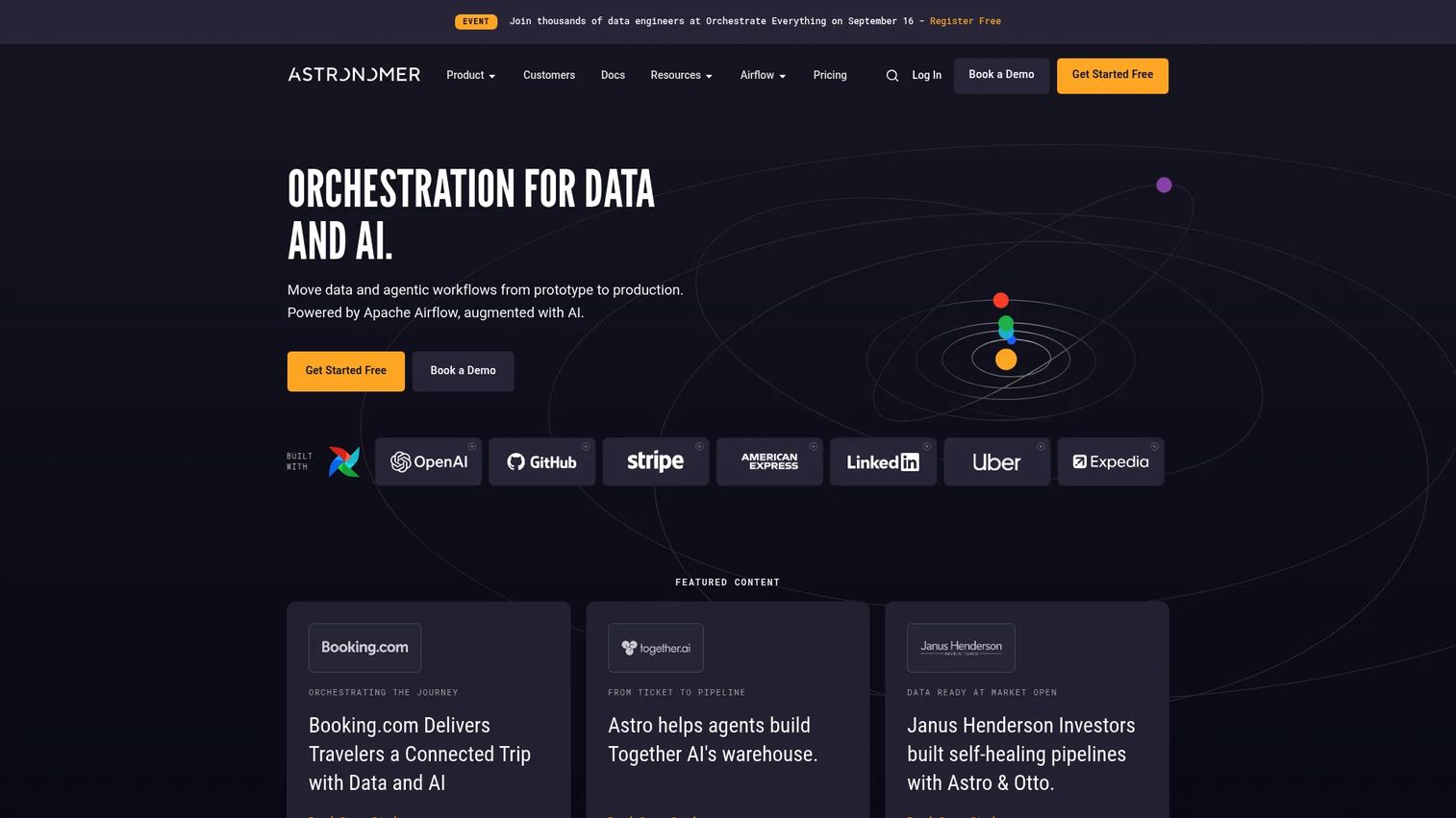 Astronomer homepage showing managed Apache Airflow platform