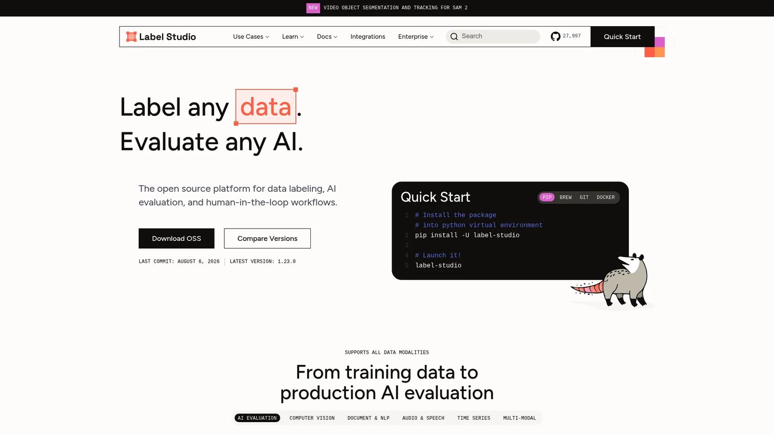 Label Studio data labeling and evaluation workflow homepage