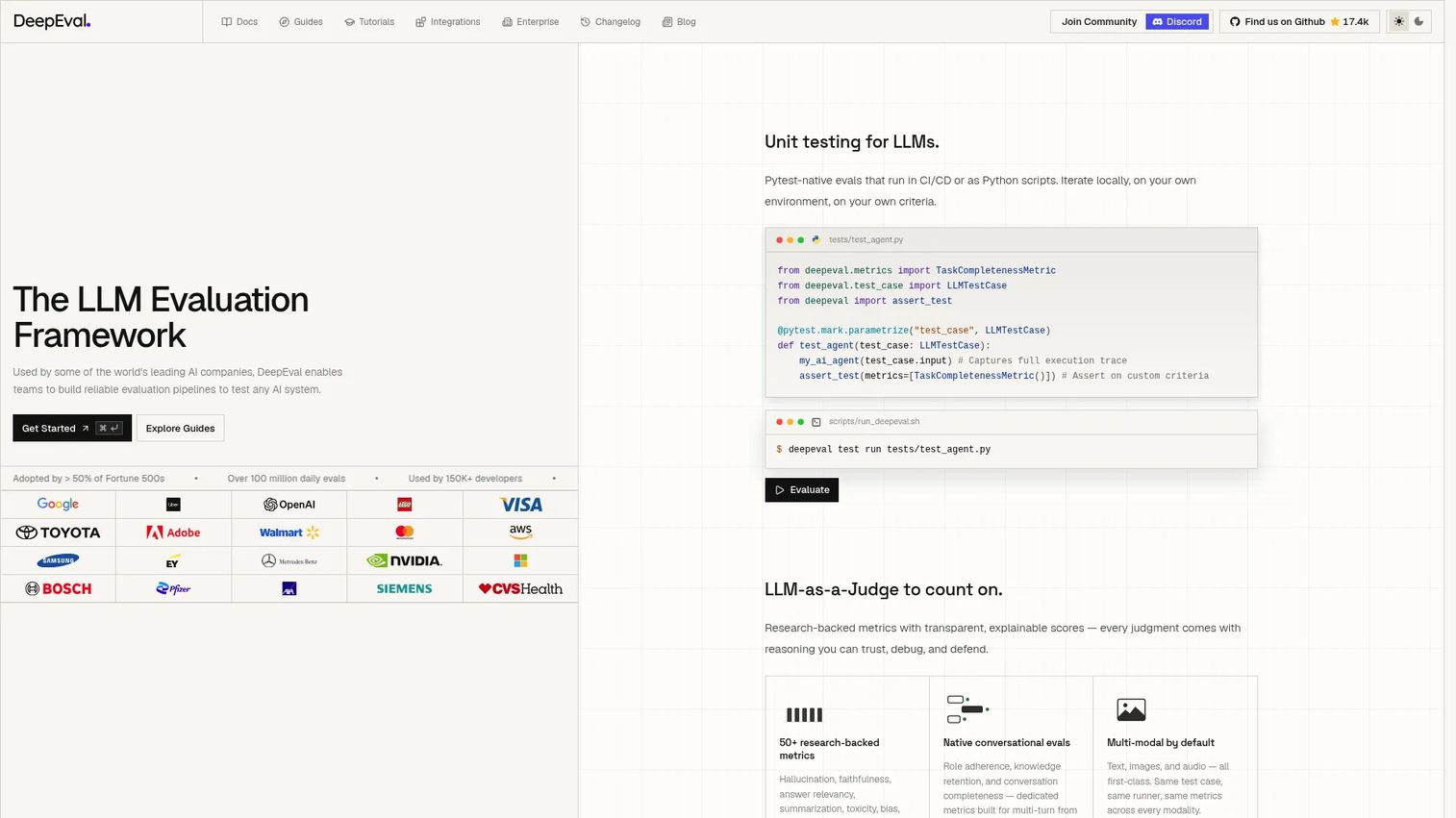 DeepEval open-source LLM evaluation framework homepage