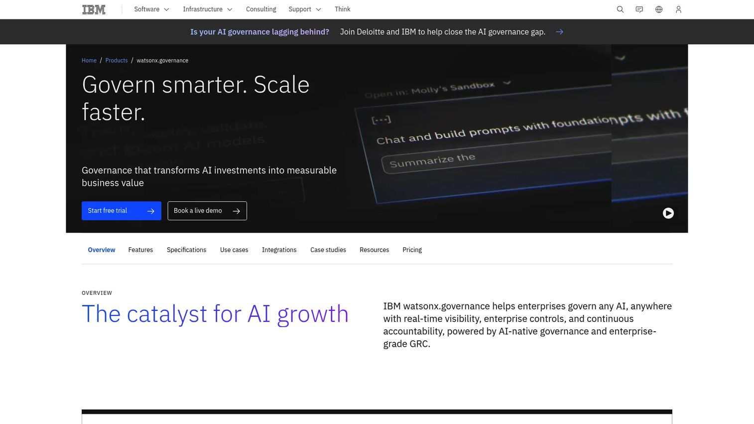 IBM watsonx.governance AI governance dashboard