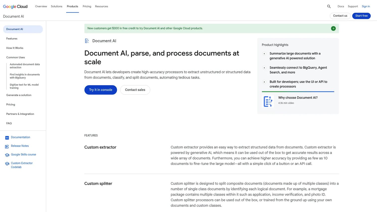 Google Document AI cloud document processing service