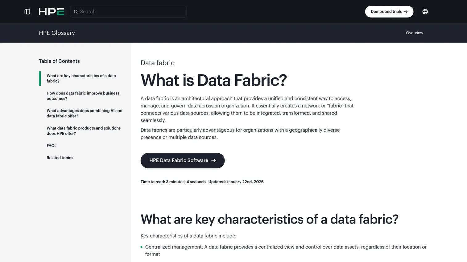HPE Data Fabric Software page describing the AI-ready data plane