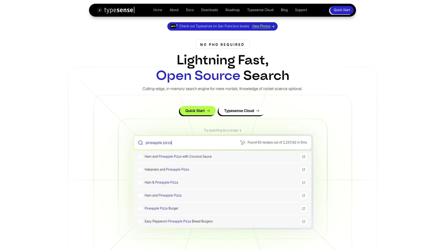 Typesense open-source typo-tolerant search engine homepage