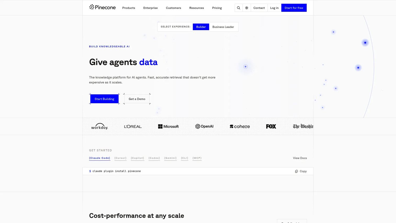 Pinecone managed vector database homepage