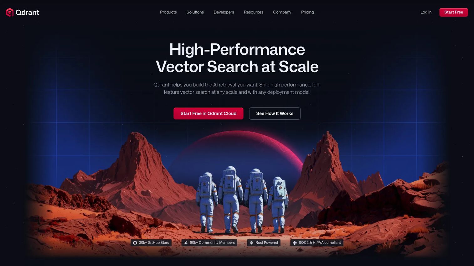 Qdrant vector database and search engine homepage