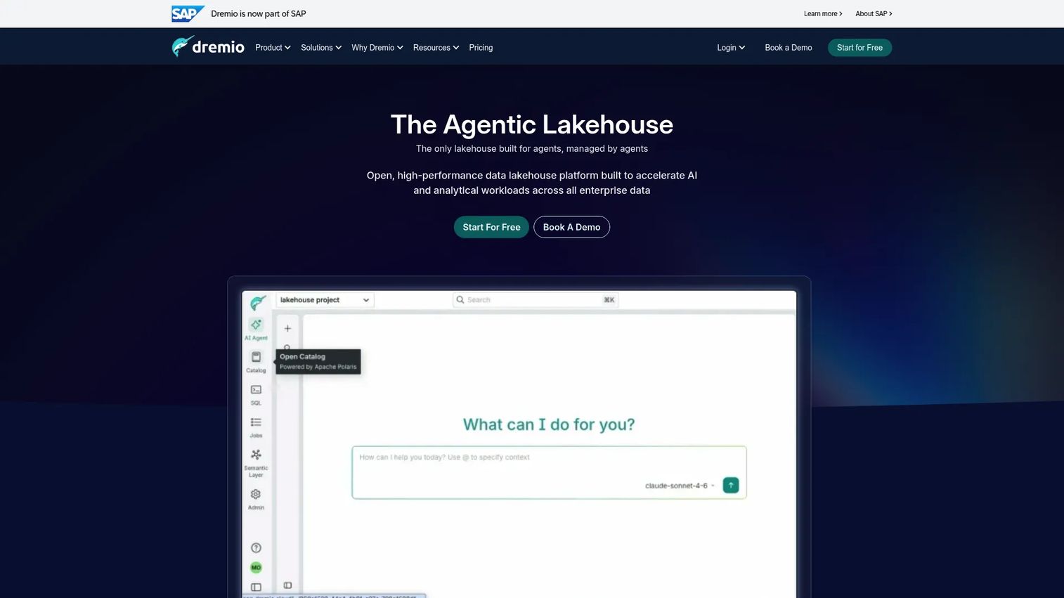 Dremio lakehouse analytics platform interface