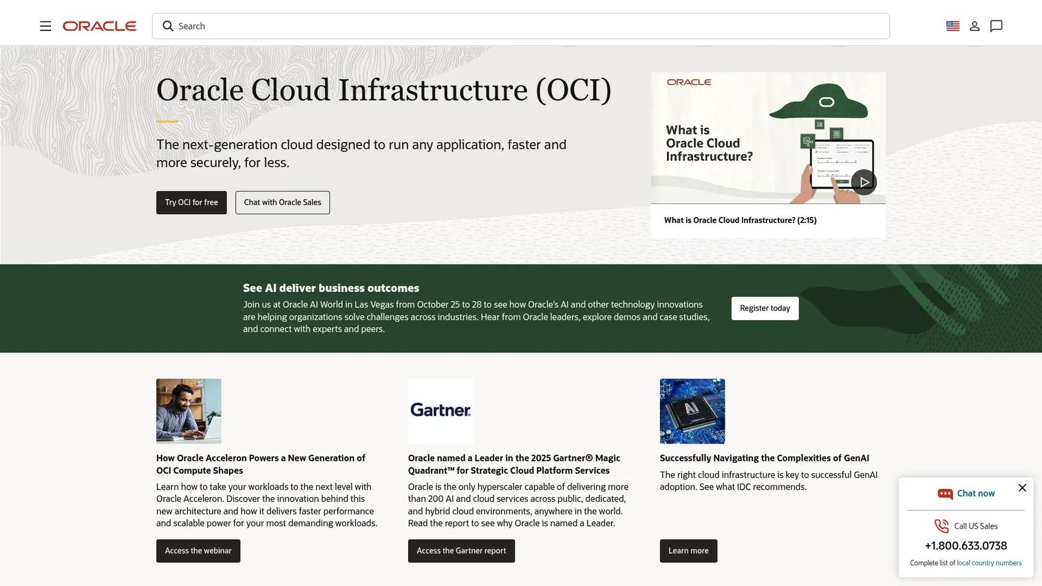Oracle Cloud Infrastructure homepage