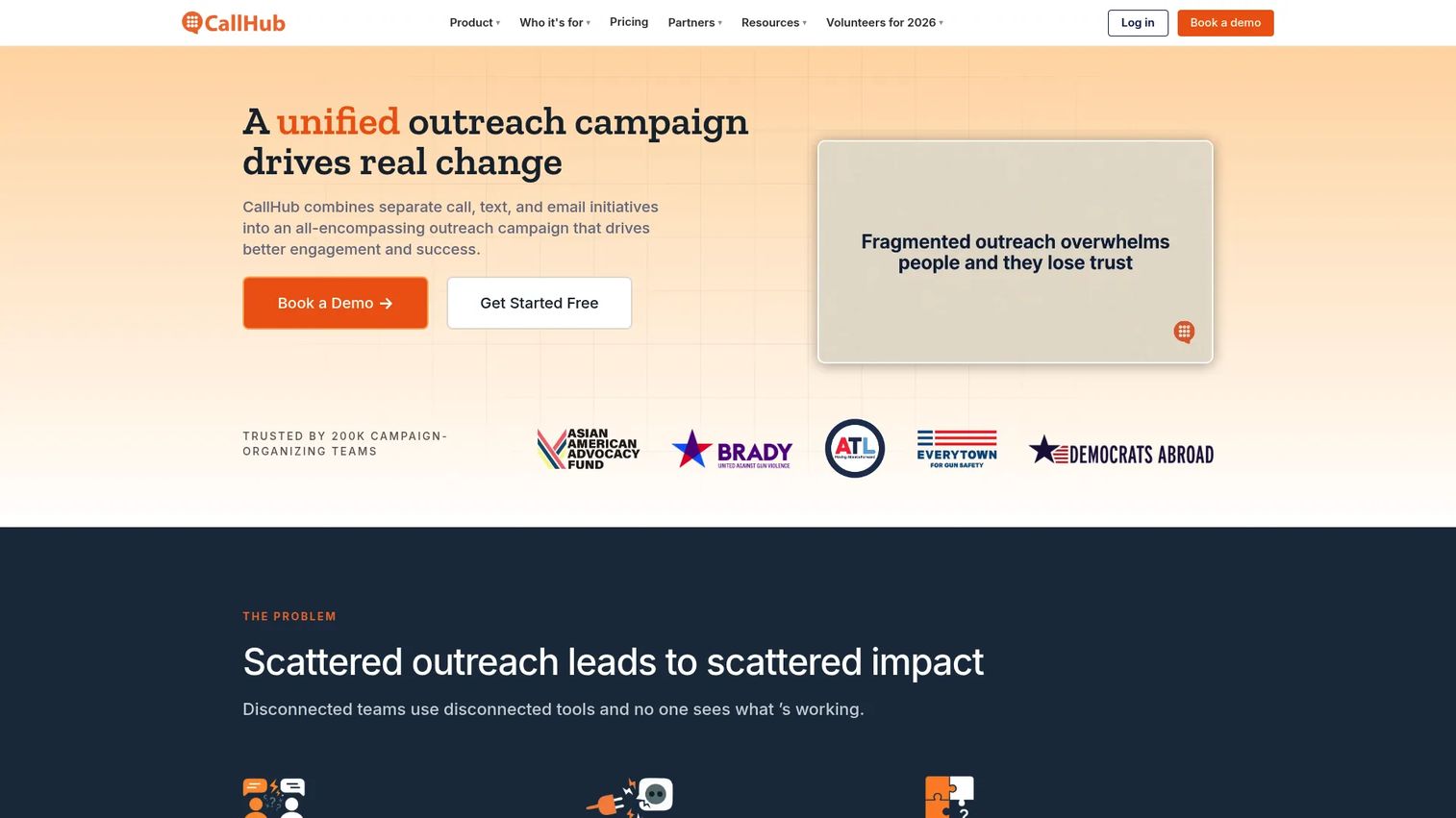 CallHub outreach platform homepage