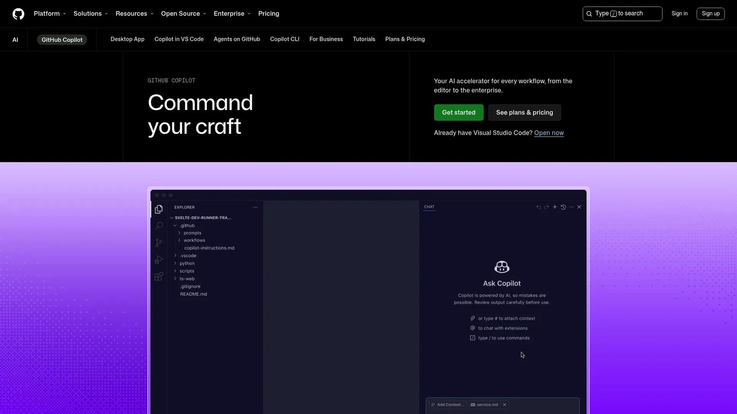 GitHub Copilot features page
