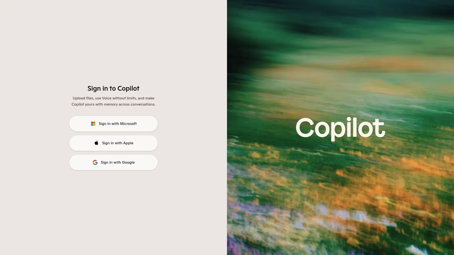 Microsoft Copilot homepage
