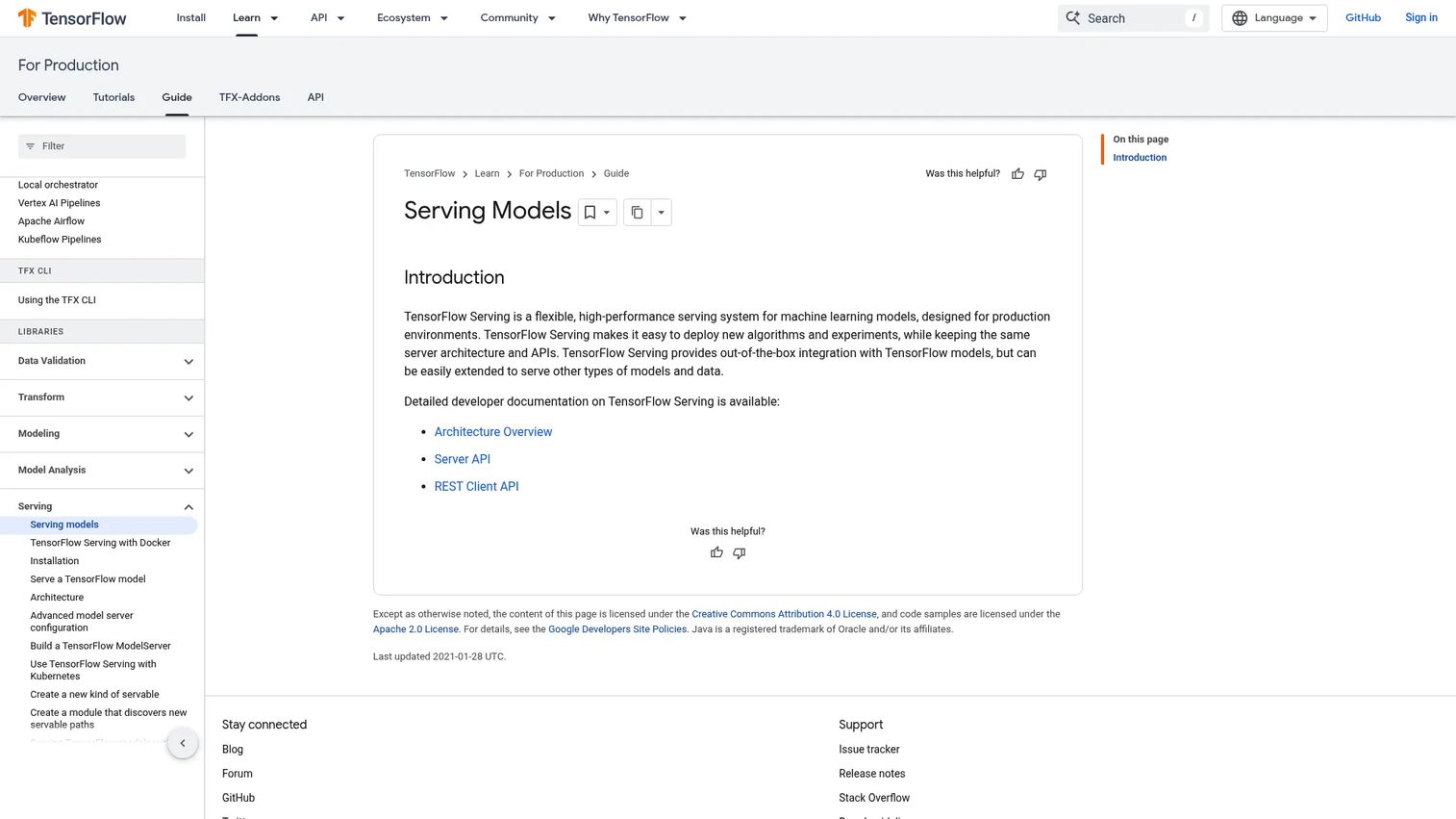 TensorFlow Serving production model serving