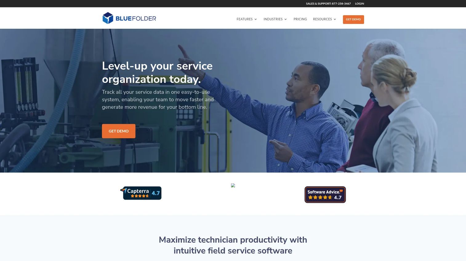 BlueFolder field service management software homepage