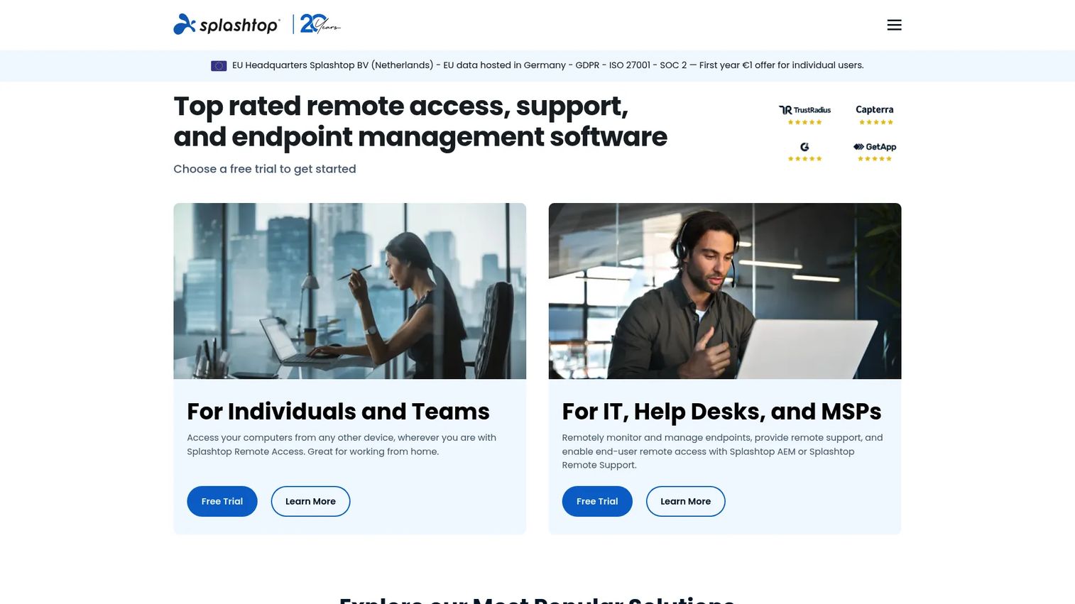 Splashtop remote access and support software homepage