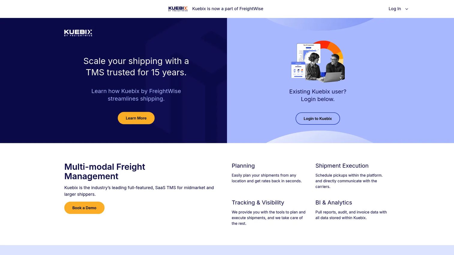 Kuebix cloud transportation management system homepage