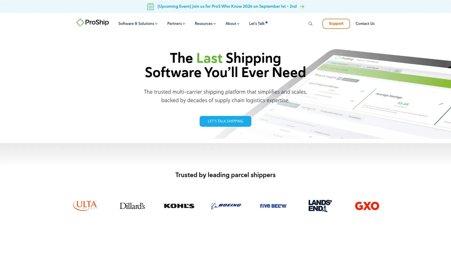 ProShip enterprise parcel shipping software homepage