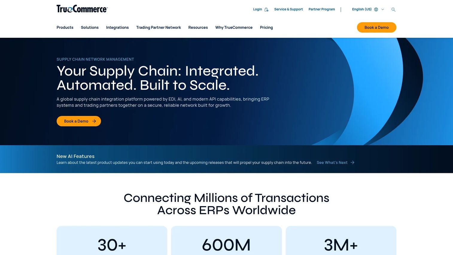 TrueCommerce B2B supply chain integration software homepage