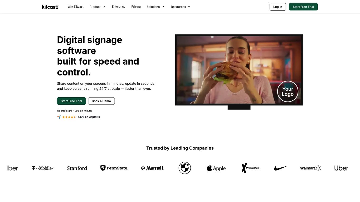 Kitcast digital signage software homepage