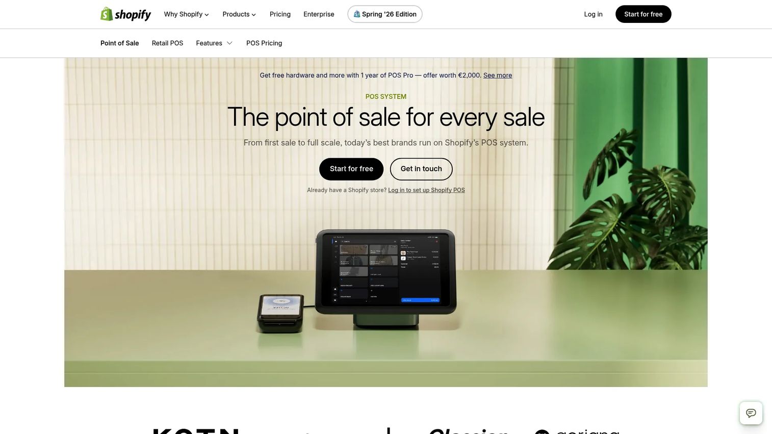Shopify POS point of sale connected to Shopify commerce homepage