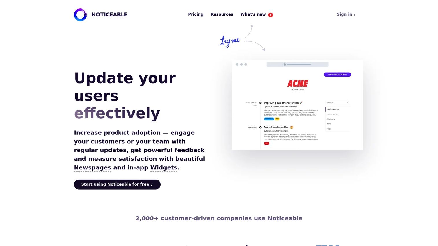 Noticeable product update and changelog widgets