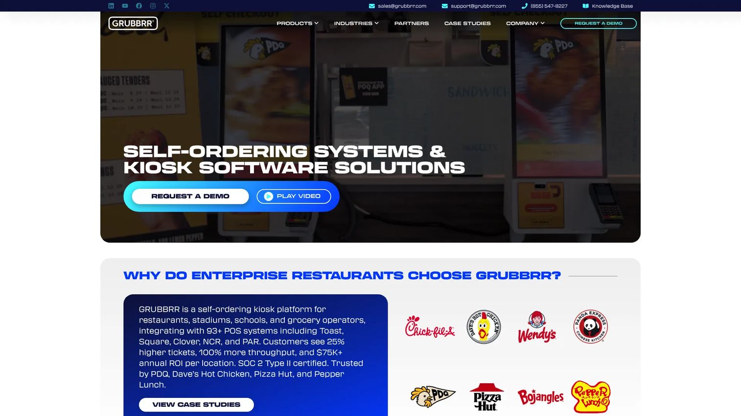 GRUBBRR enterprise self ordering kiosk software homepage