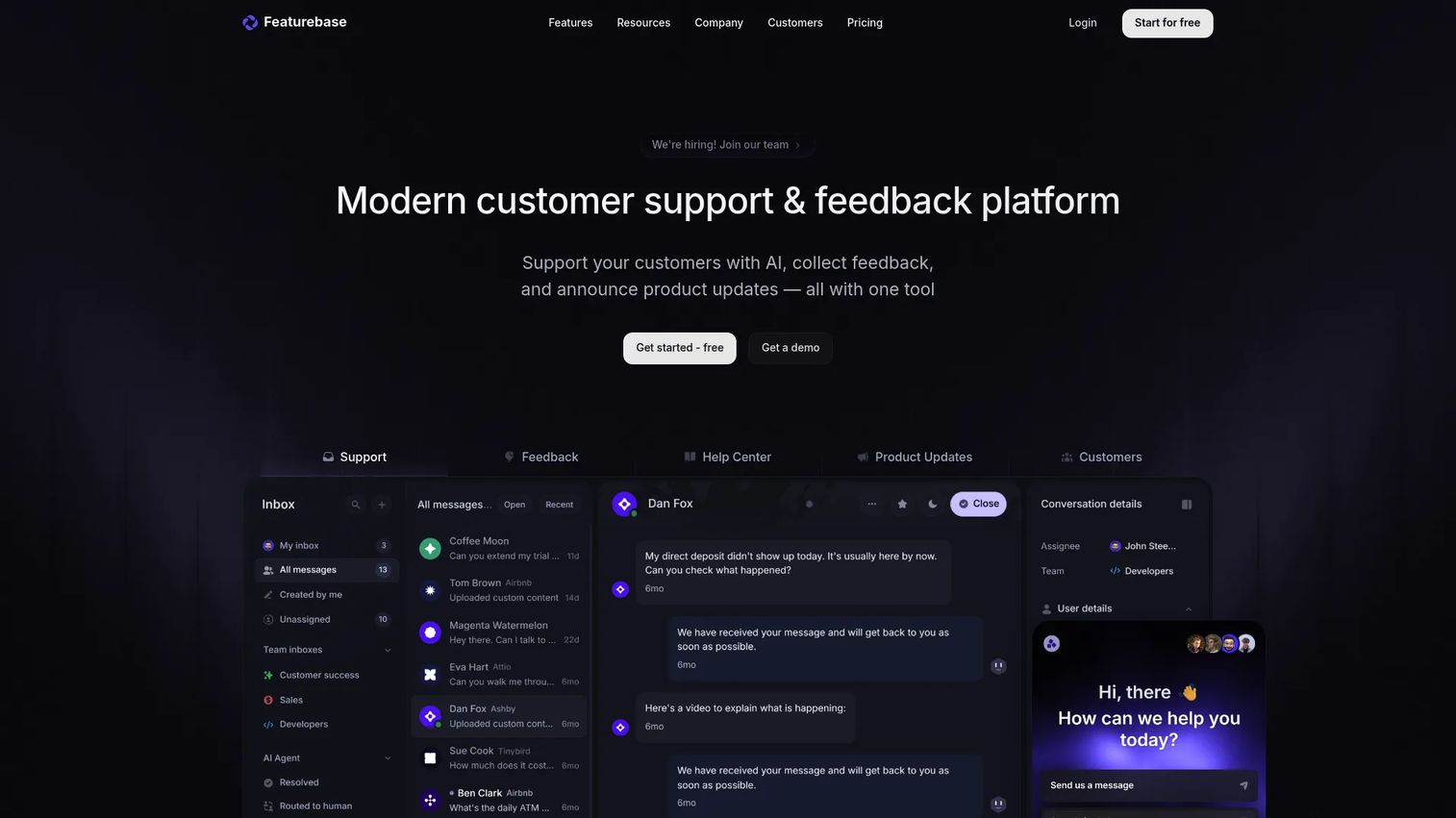 Featurebase feedback board, roadmap, and changelog interface
